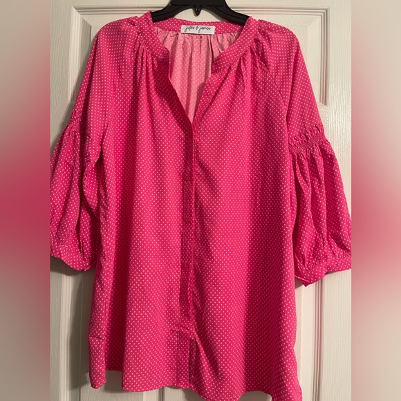 Misses Pink & White Polka Dot Blouse - Picture 1 of 4